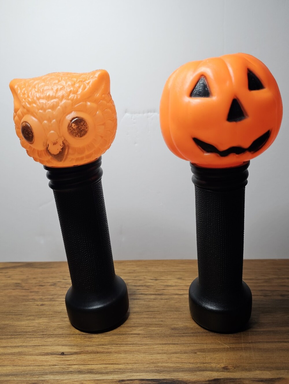 Vintage 1980's Halloween Blow Mold Safety Flashlights Set Of 2 Pumpkin Owl